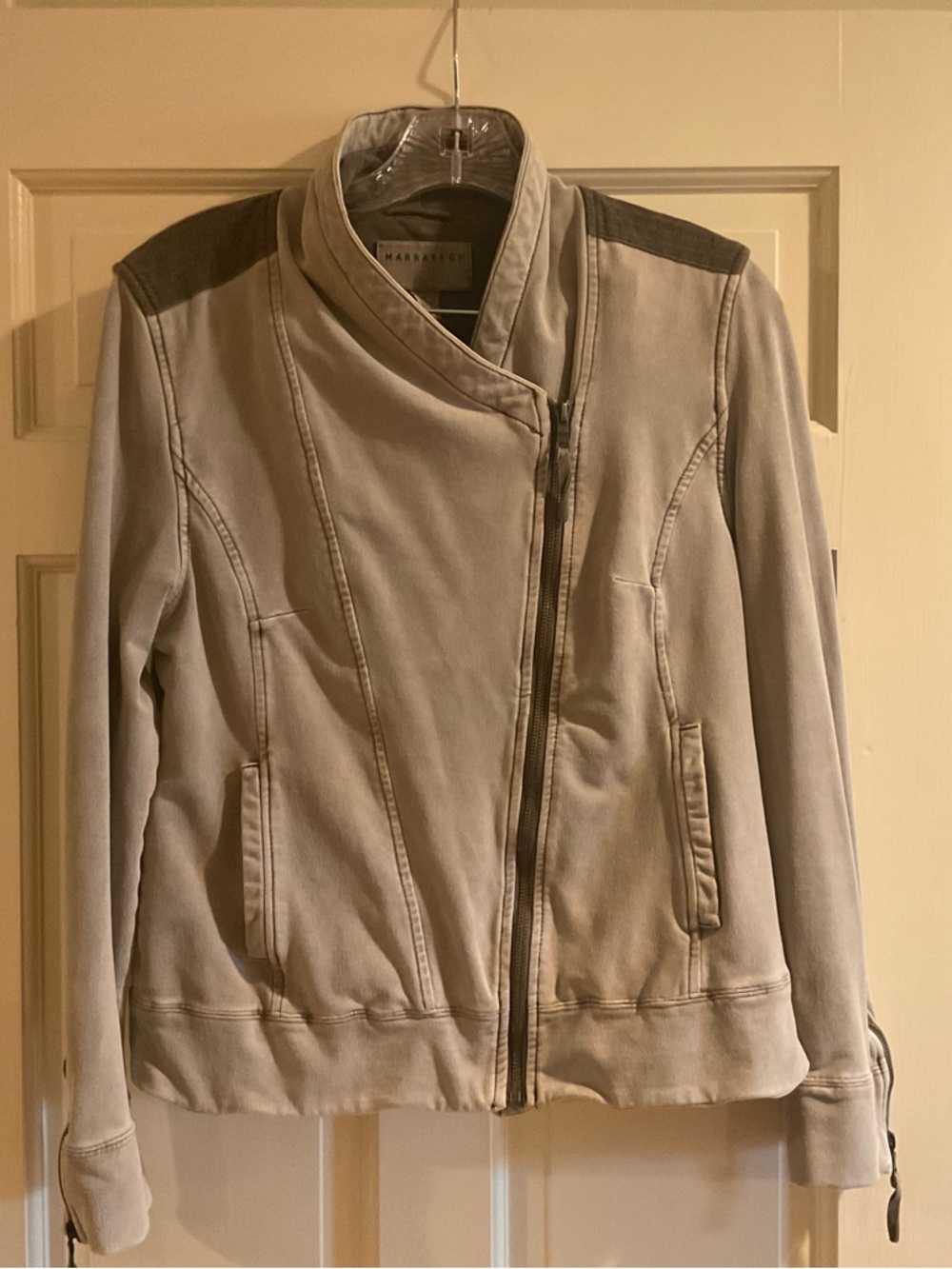Marrakech Women’s Small Gray Faux Suede Moto Jacket Asymmetrical Zip Stretch